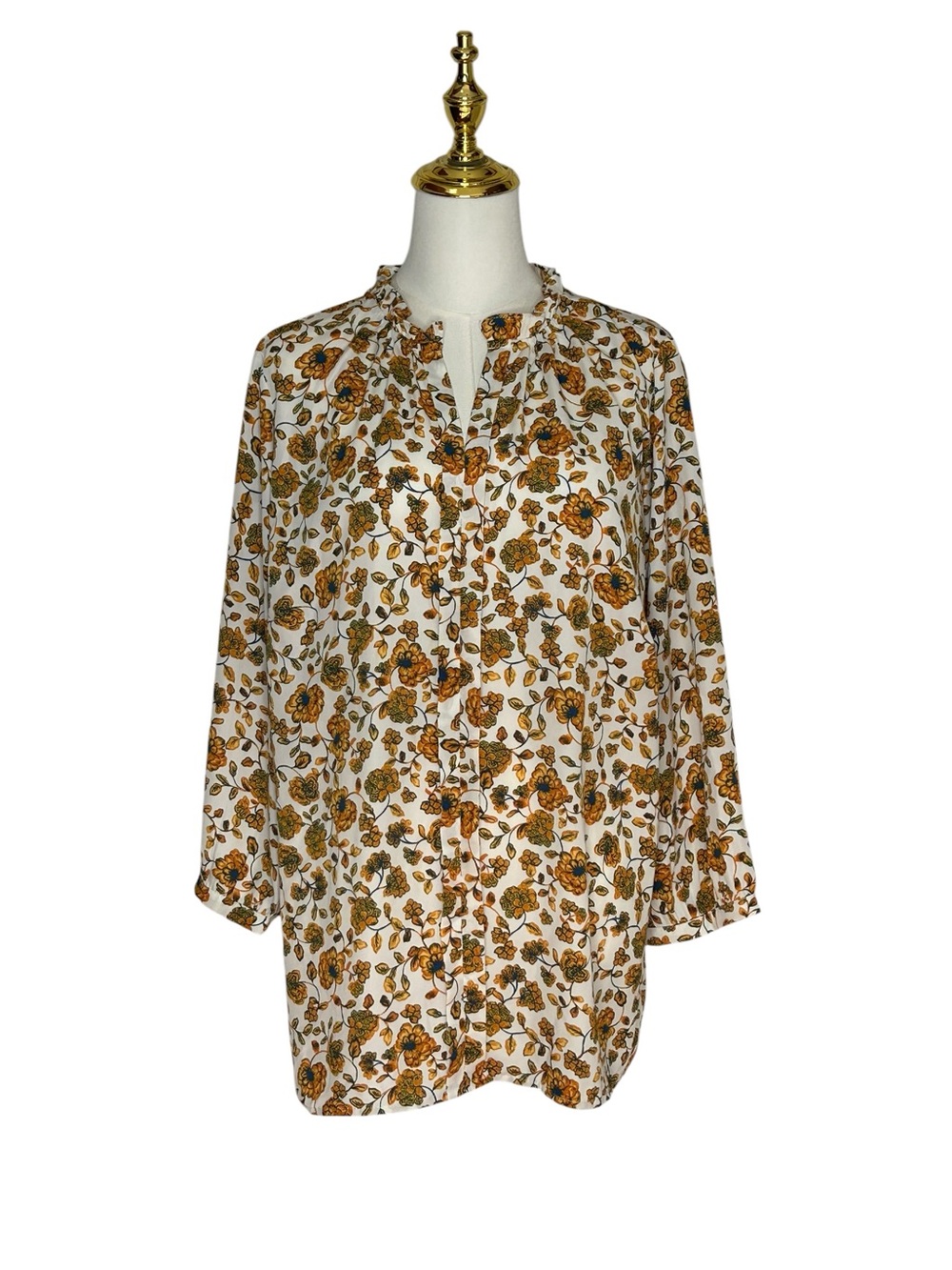 Market & Spruce Boho Cream Floral Ruffled Collar Blouse Cottagecore Flowy Sz 1X
